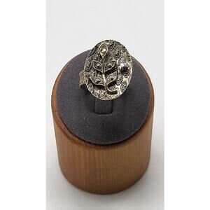 Vintage West Germany Marcasite Floral Ring Adjustable Size 7